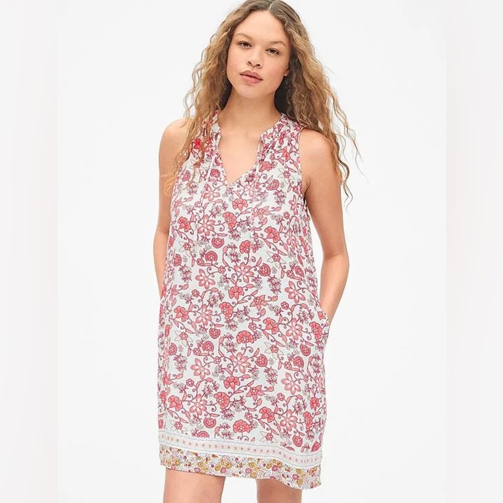 Gap Mix-Print Sleeveless Tie-Neck Swing Dress Floral Size Small